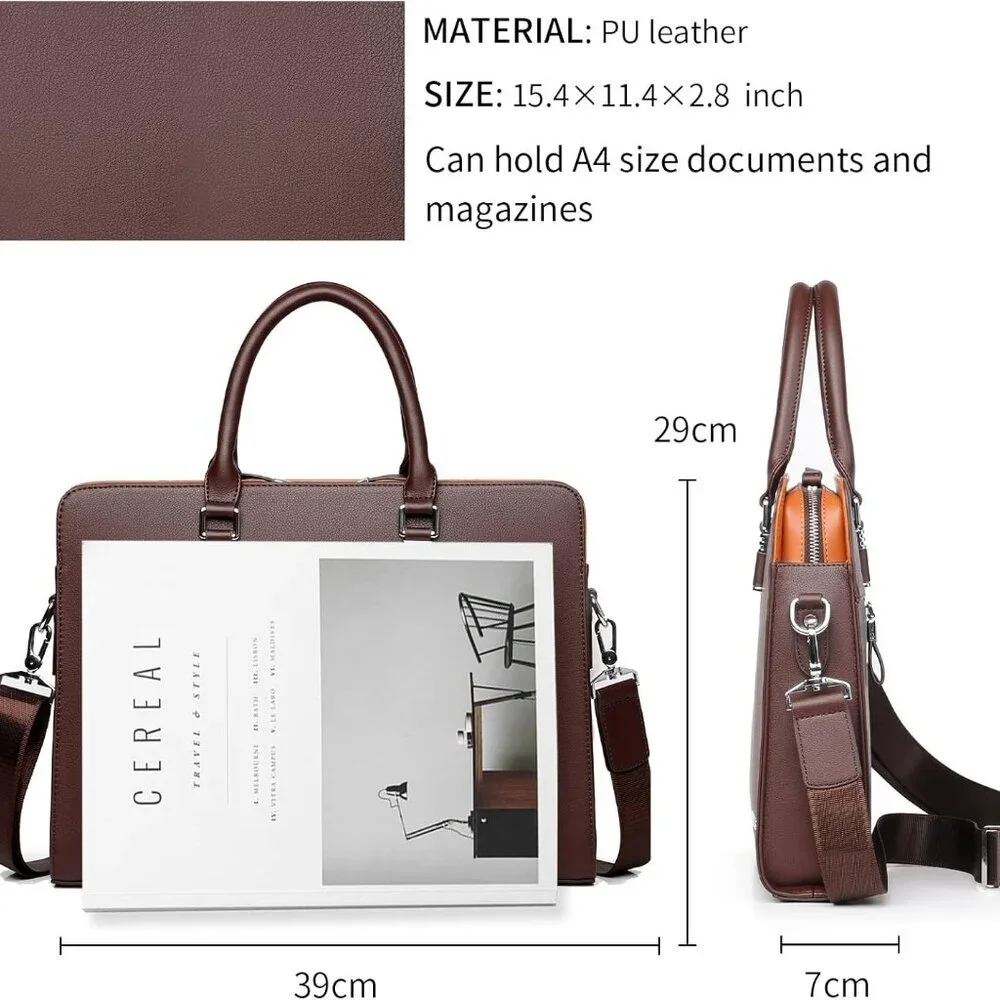 Bag Leather Briefcase Shoulder Laptop Business Bag for Men